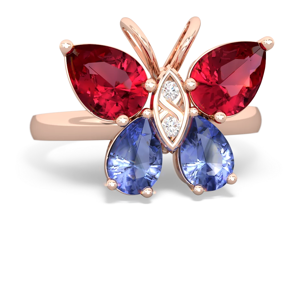 Lab Ruby Butterfly 14K Rose Gold ring R2215