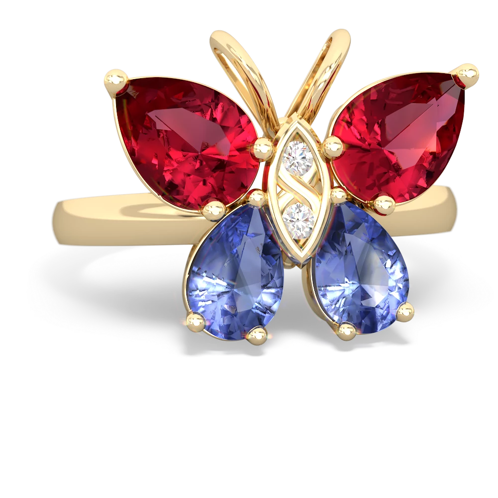 Lab Ruby Butterfly 14K Yellow Gold ring R2215