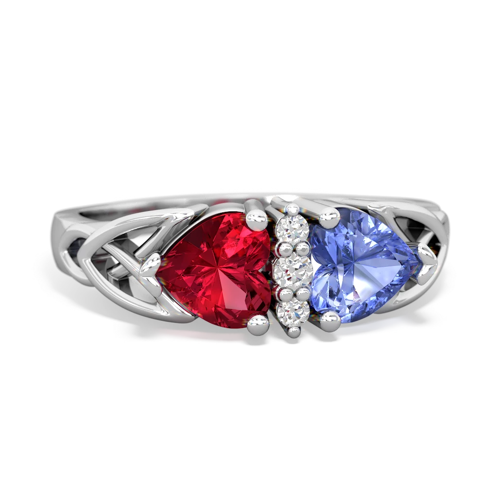 Lab Ruby Celtic Knot Double Heart 14K White Gold ring R5040