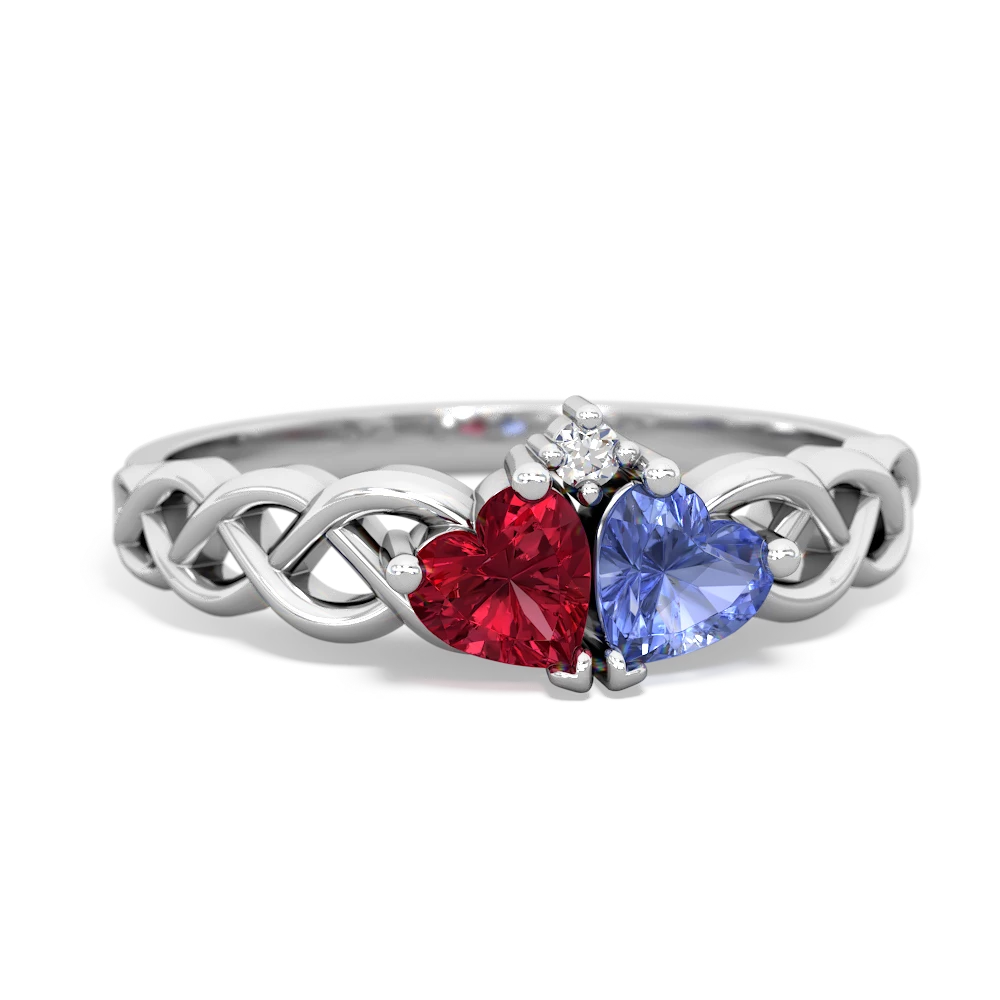 Lab Ruby Heart To Heart Braid 14K White Gold ring R5870