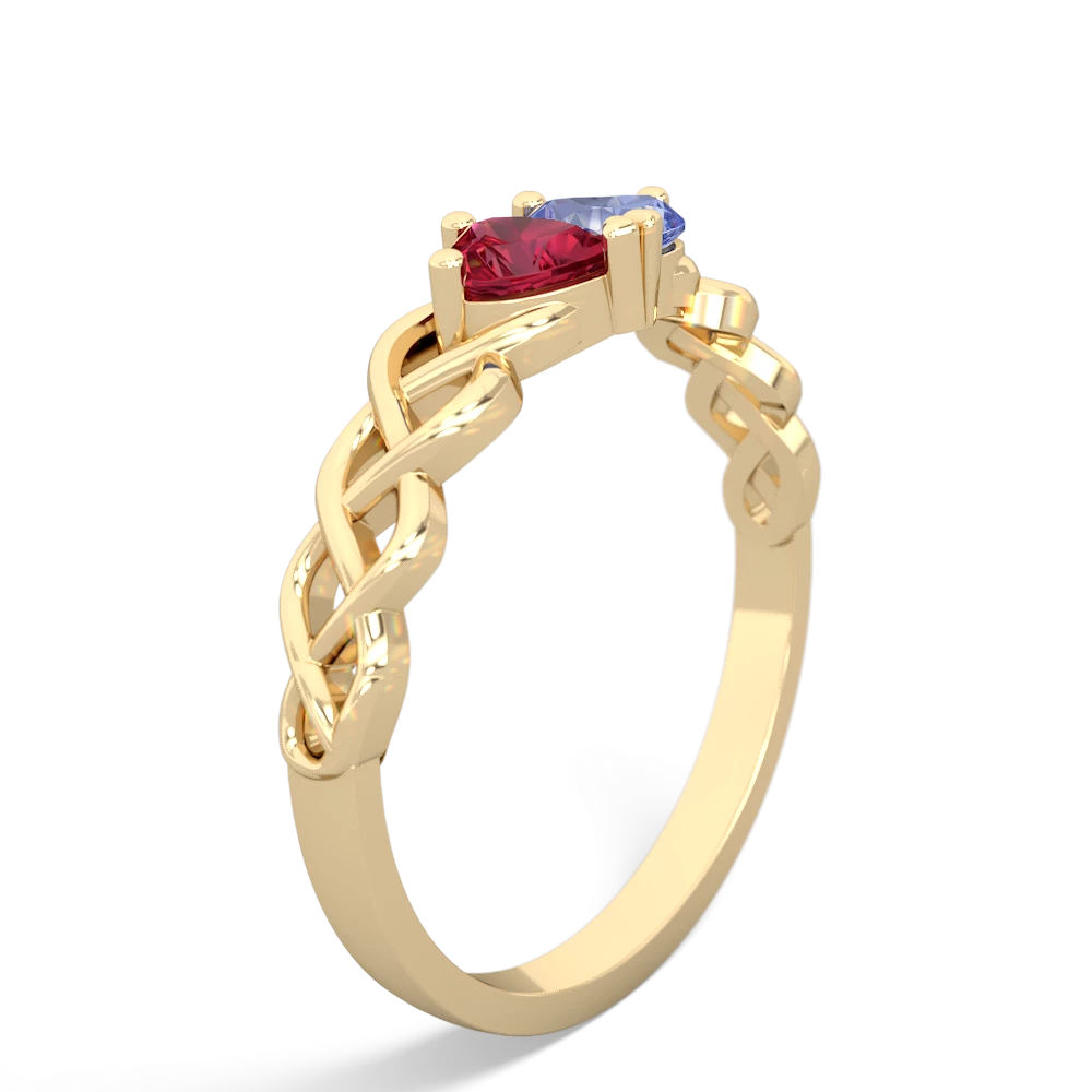 Lab Ruby Heart To Heart Braid 14K Yellow Gold ring R5870