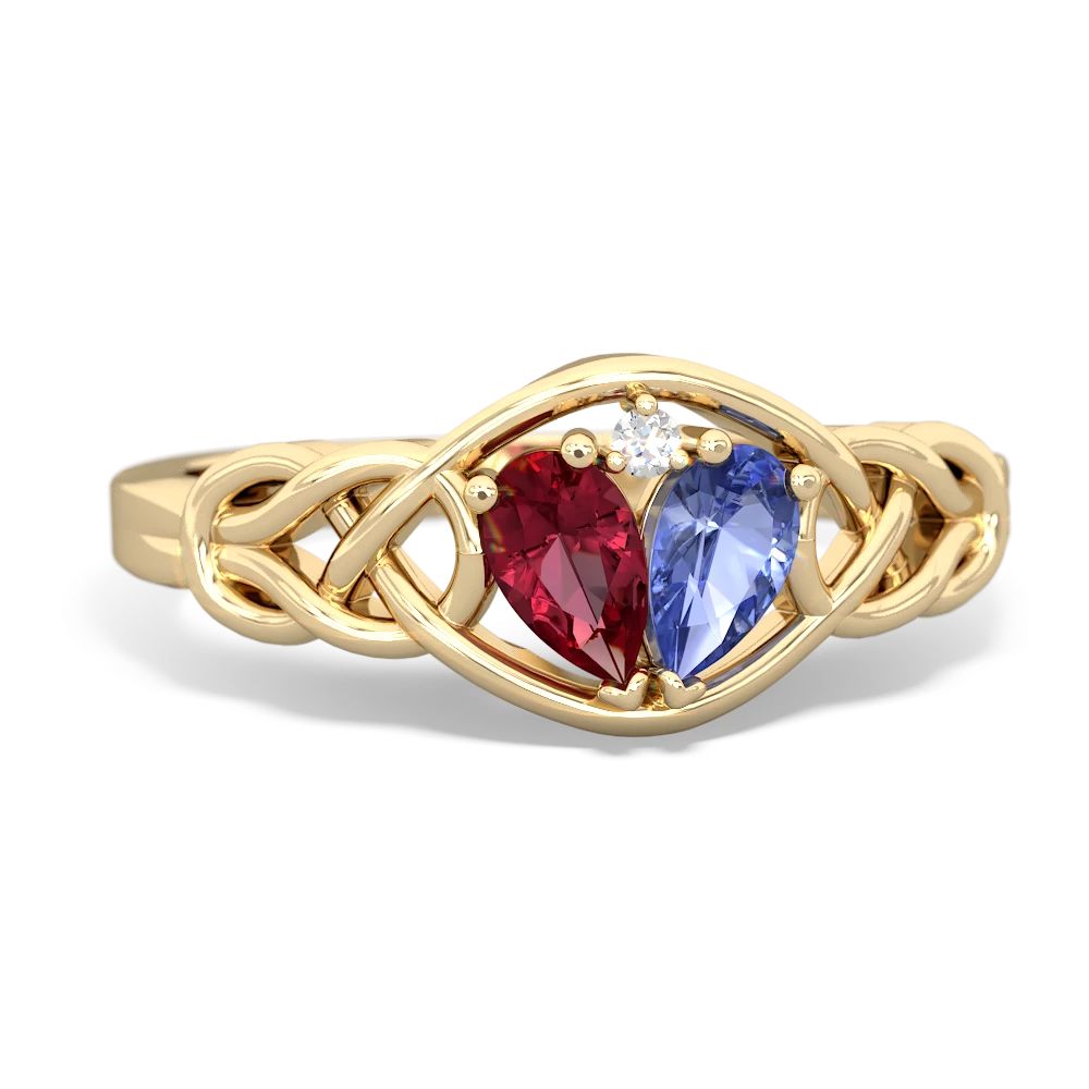 Lab Ruby Celtic Love Knot 14K Yellow Gold ring R5420