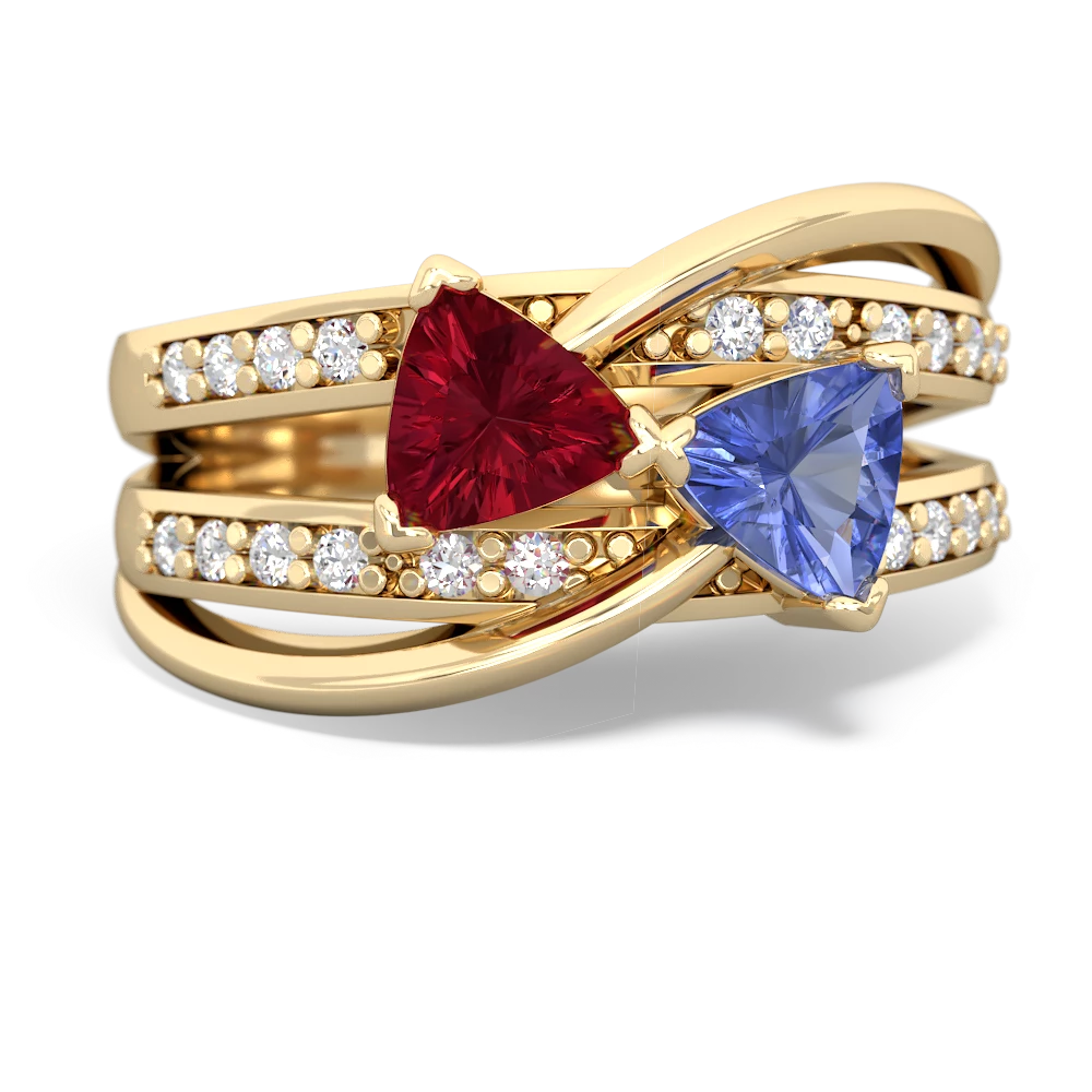 Lab Ruby Bowtie 14K Yellow Gold ring R2360