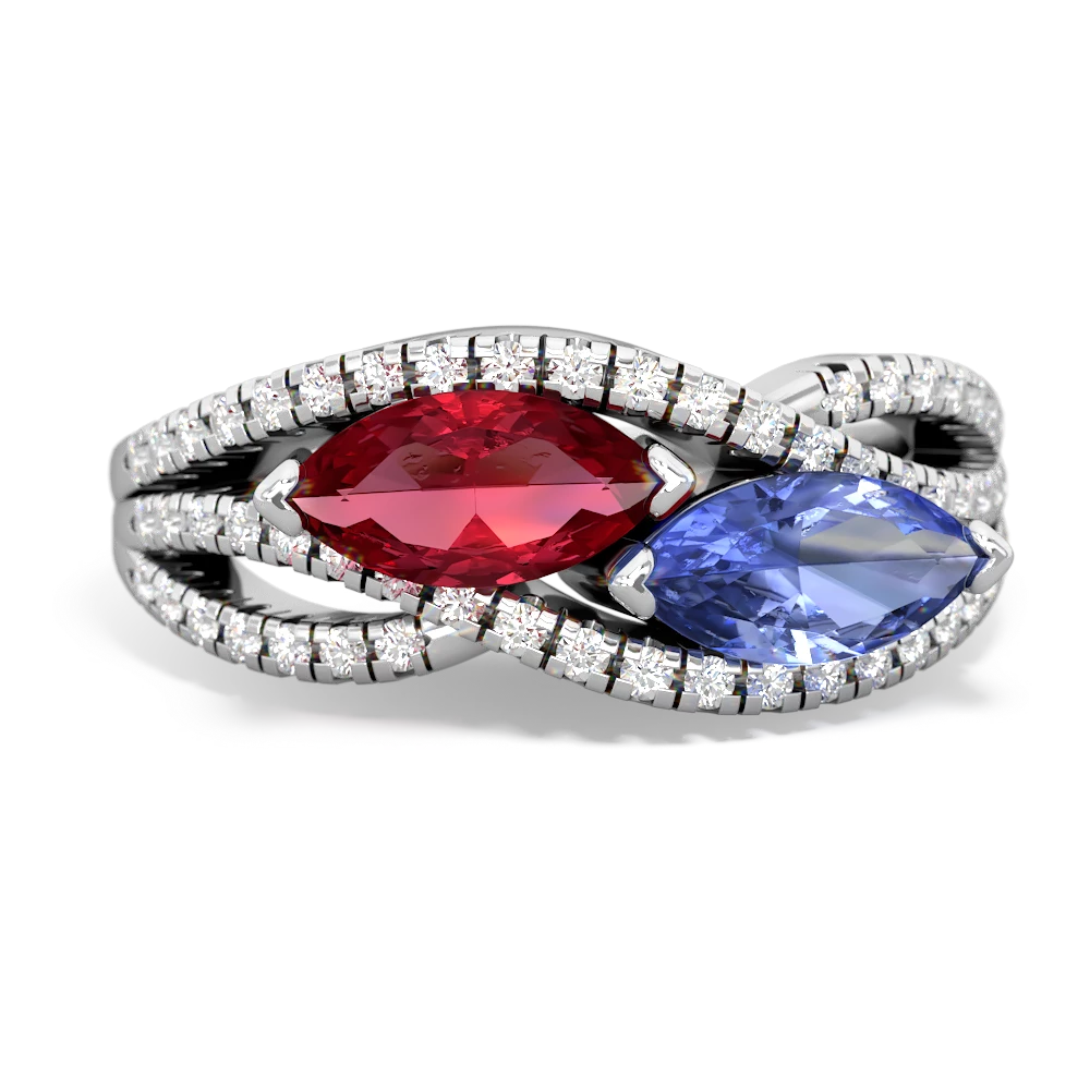 Lab Ruby Diamond Rivers 14K White Gold ring R3070