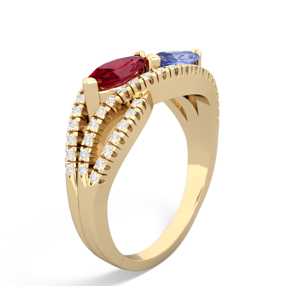 Lab Ruby Diamond Rivers 14K Yellow Gold ring R3070