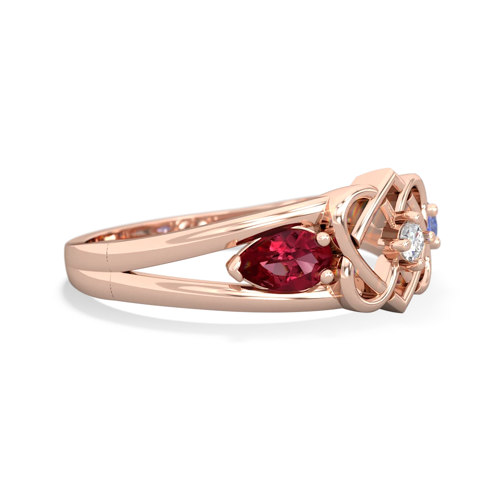 Lab Ruby Hearts Intertwined 14K Rose Gold ring R5880