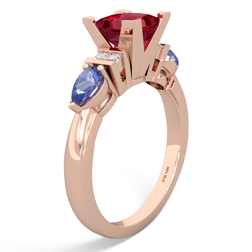 Lab Ruby 6Mm Princess Eternal Embrace Engagement 14K Rose Gold ring C2002