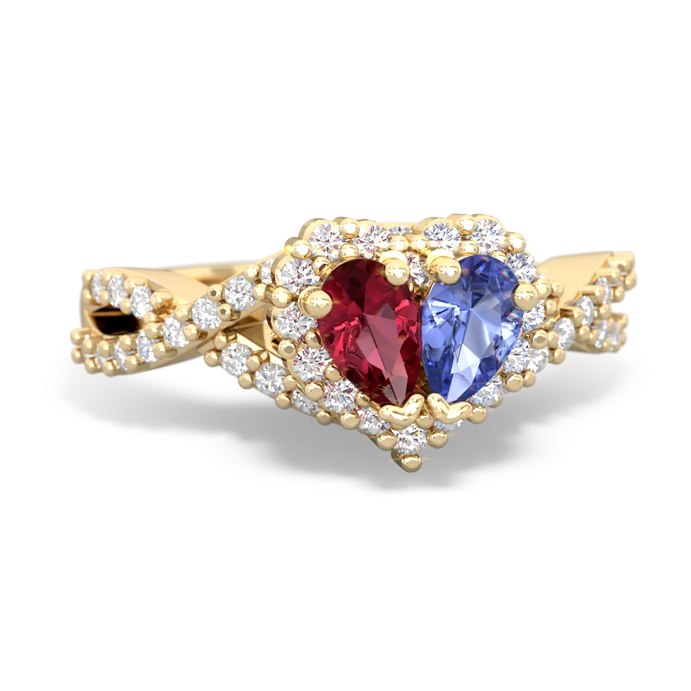 Lab Ruby Diamond Twist 'One Heart' 14K Yellow Gold ring R2640HRT