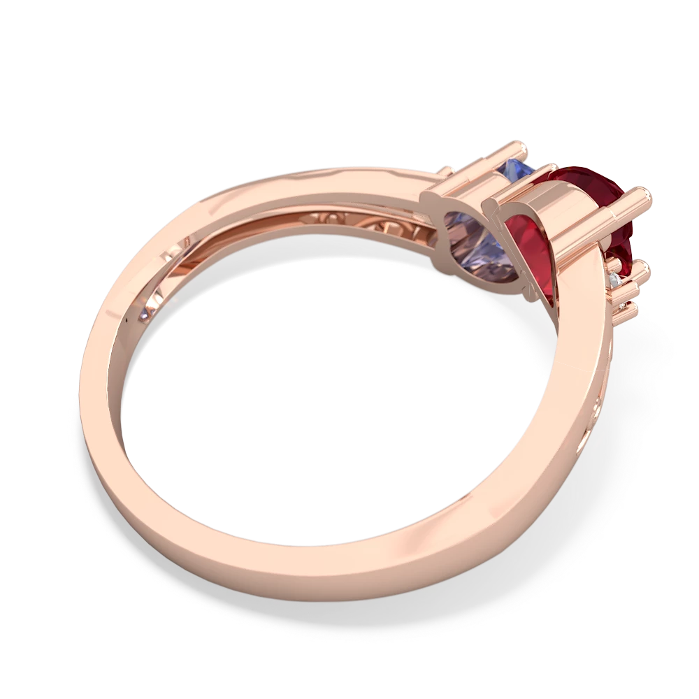 Lab Ruby Snuggling Hearts 14K Rose Gold ring R2178