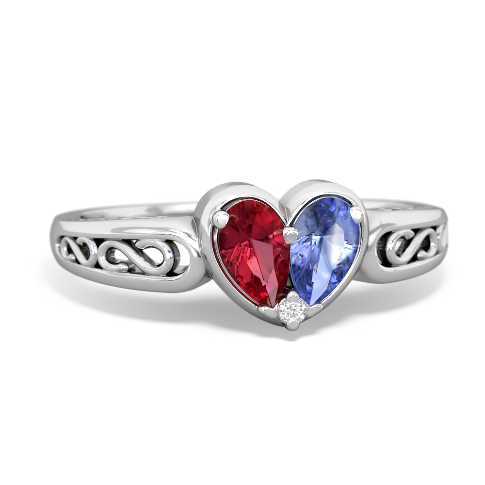 Lab Ruby Filligree 'One Heart' 14K White Gold ring R5070