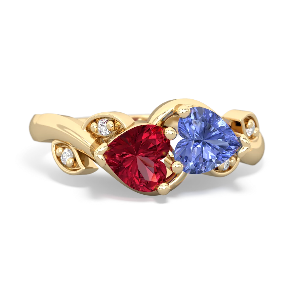 Lab Ruby Floral Elegance 14K Yellow Gold ring R5790