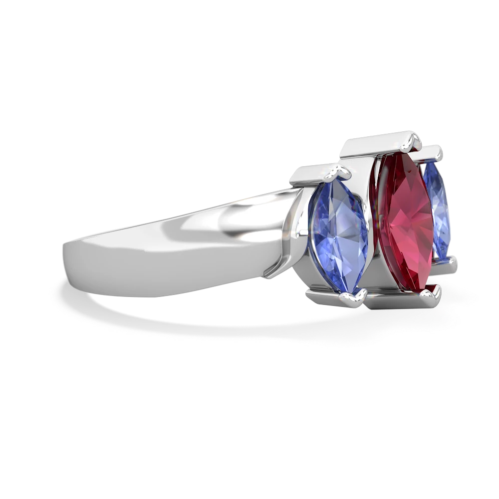 Lab Ruby Three Peeks 14K White Gold ring R2433