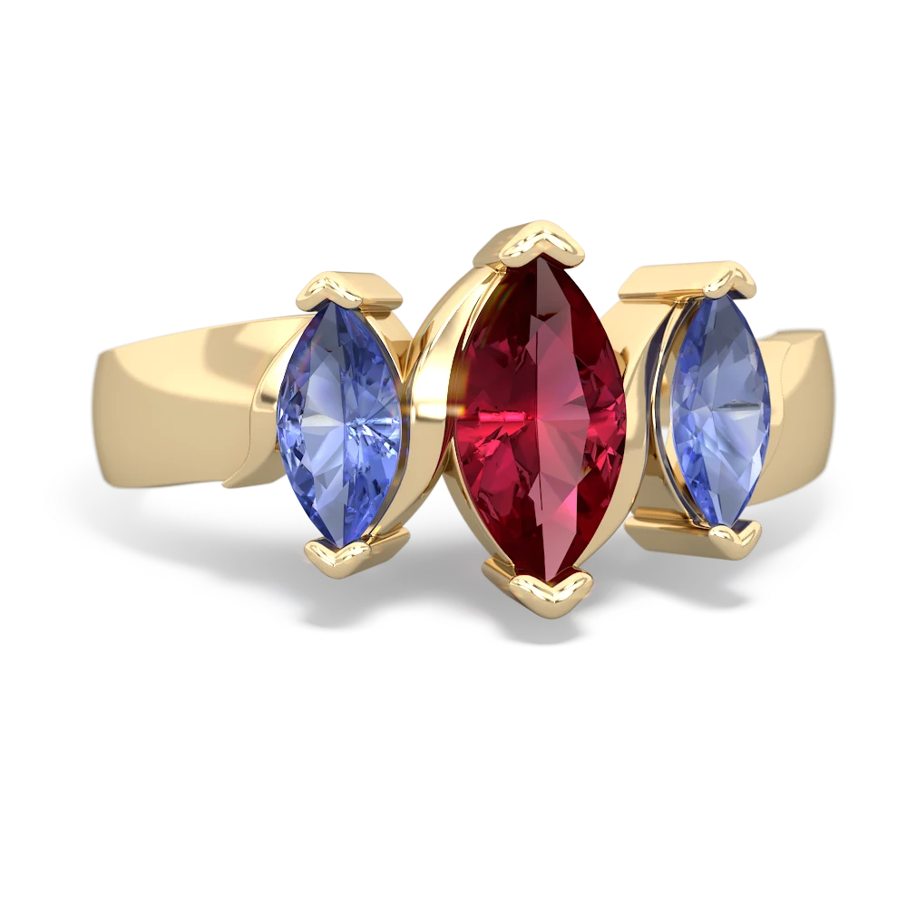 Lab Ruby Three Peeks 14K Yellow Gold ring R2433