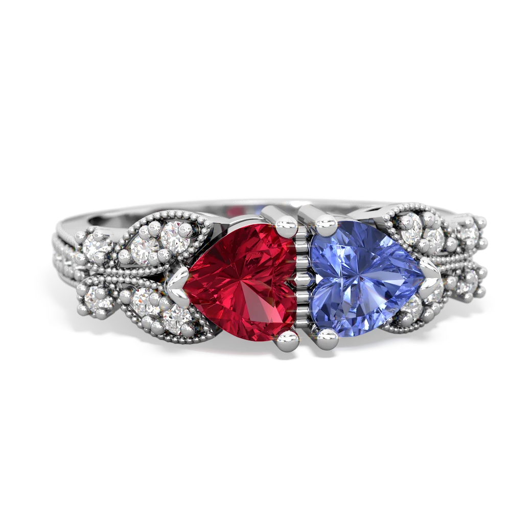 Lab Ruby Diamond Butterflies 14K White Gold ring R5601