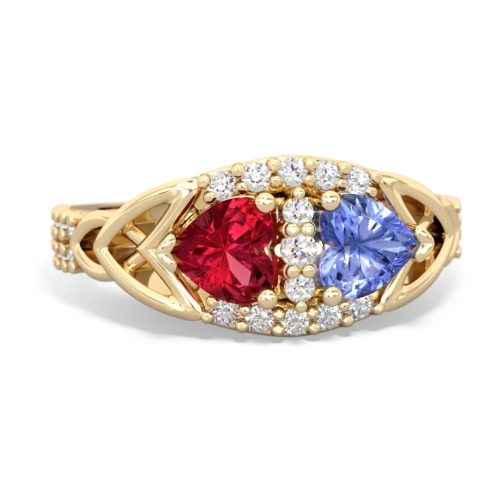 Lab Ruby Sparkling Celtic Knot 14K Yellow Gold ring R2645