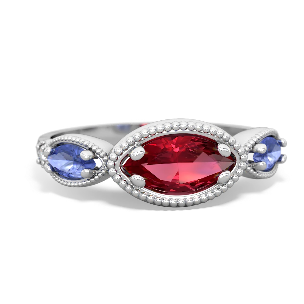 Lab Ruby Milgrain Marquise 14K White Gold ring R5700