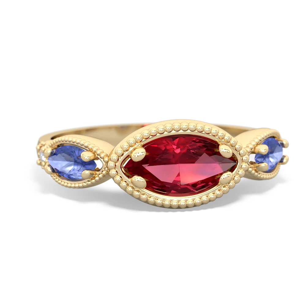 Lab Ruby Milgrain Marquise 14K Yellow Gold ring R5700