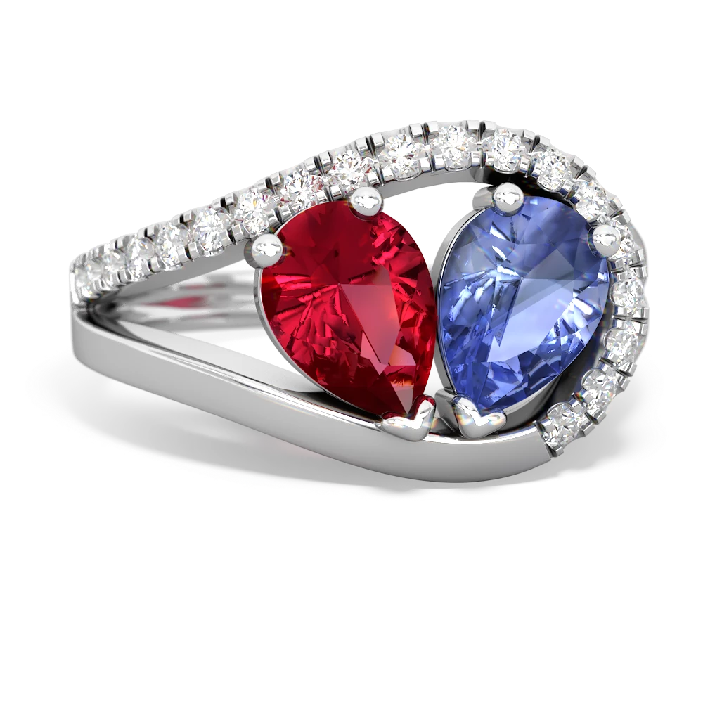 Lab Ruby Nestled Heart Keepsake 14K White Gold ring R5650