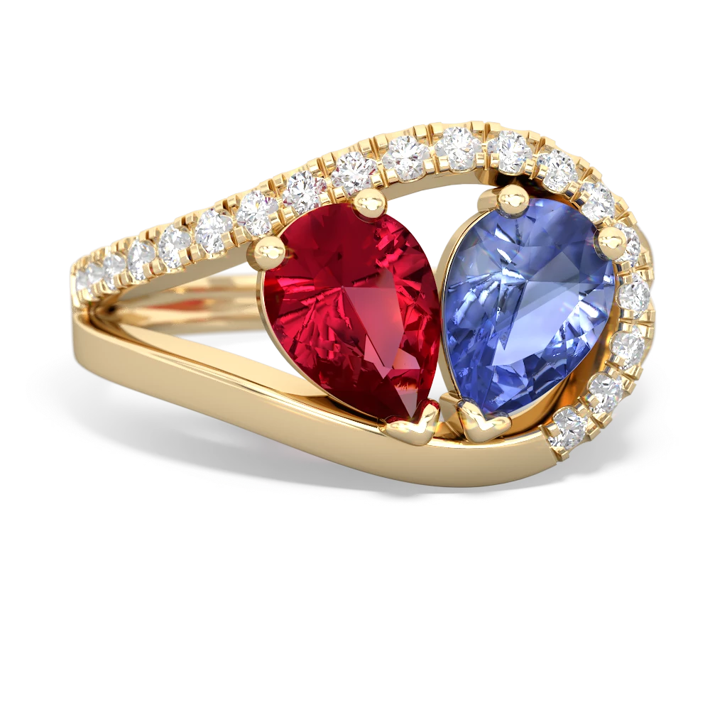 Lab Ruby Nestled Heart Keepsake 14K Yellow Gold ring R5650