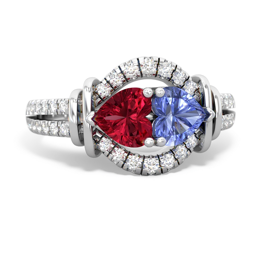 Lab Ruby Art-Deco Keepsake 14K White Gold ring R5630