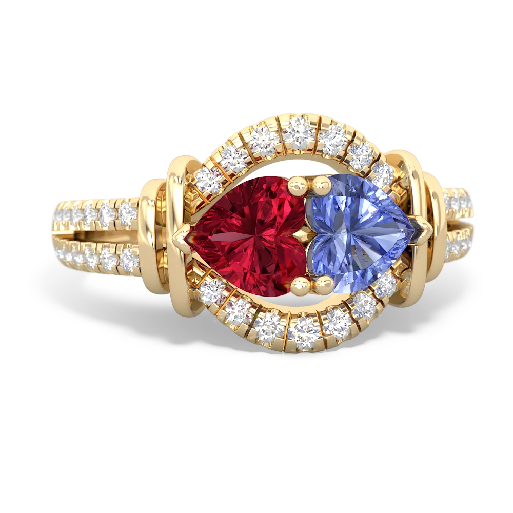 Lab Ruby Art-Deco Keepsake 14K Yellow Gold ring R5630