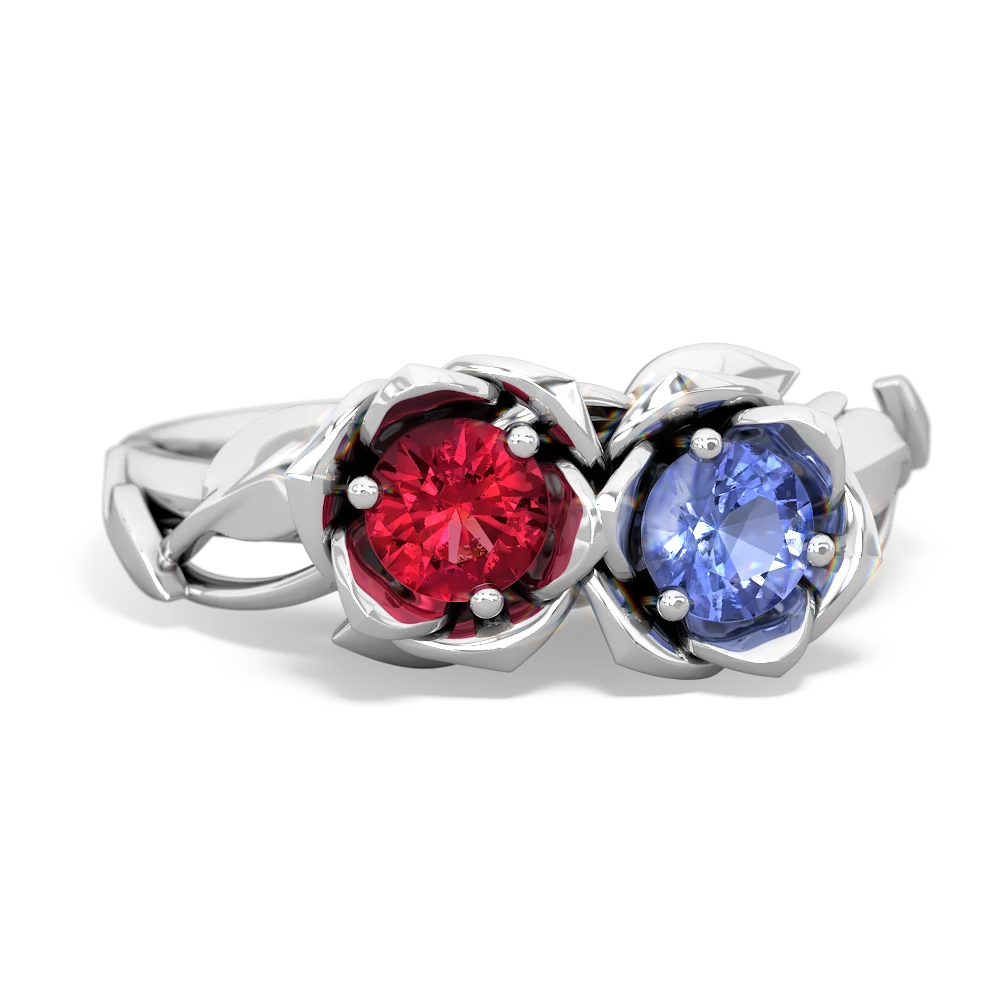 Lab Ruby Rose Garden 14K White Gold ring R5510