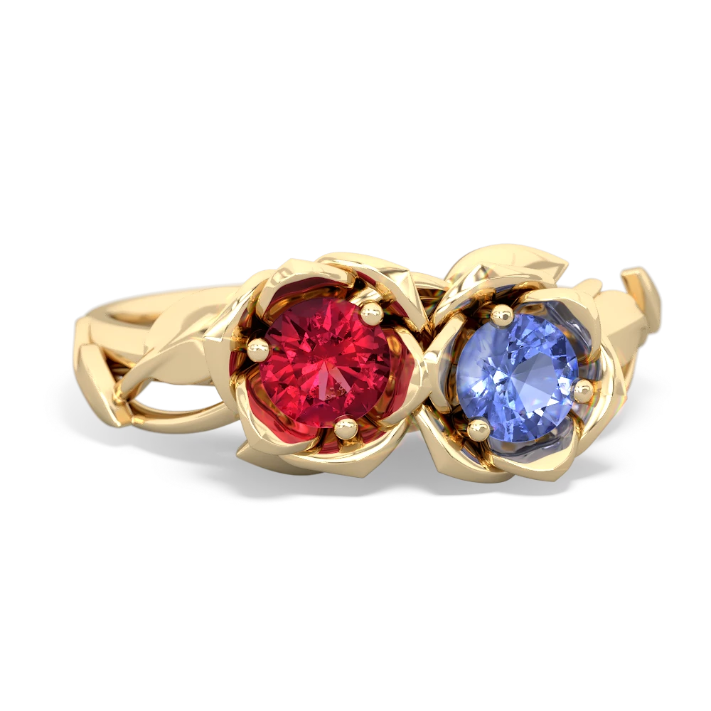 Lab Ruby Rose Garden 14K Yellow Gold ring R5510