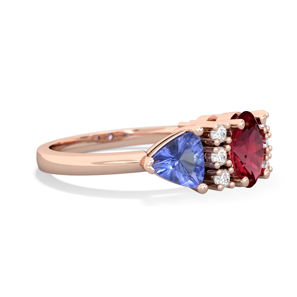 Lab Ruby Antique Style Three Stone 14K Rose Gold ring R2186