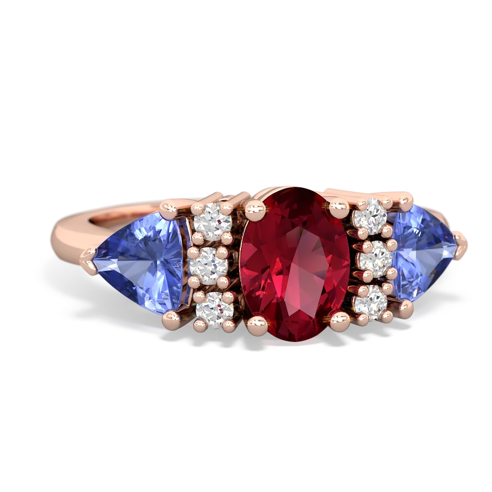 Lab Ruby Antique Style Three Stone 14K Rose Gold ring R2186