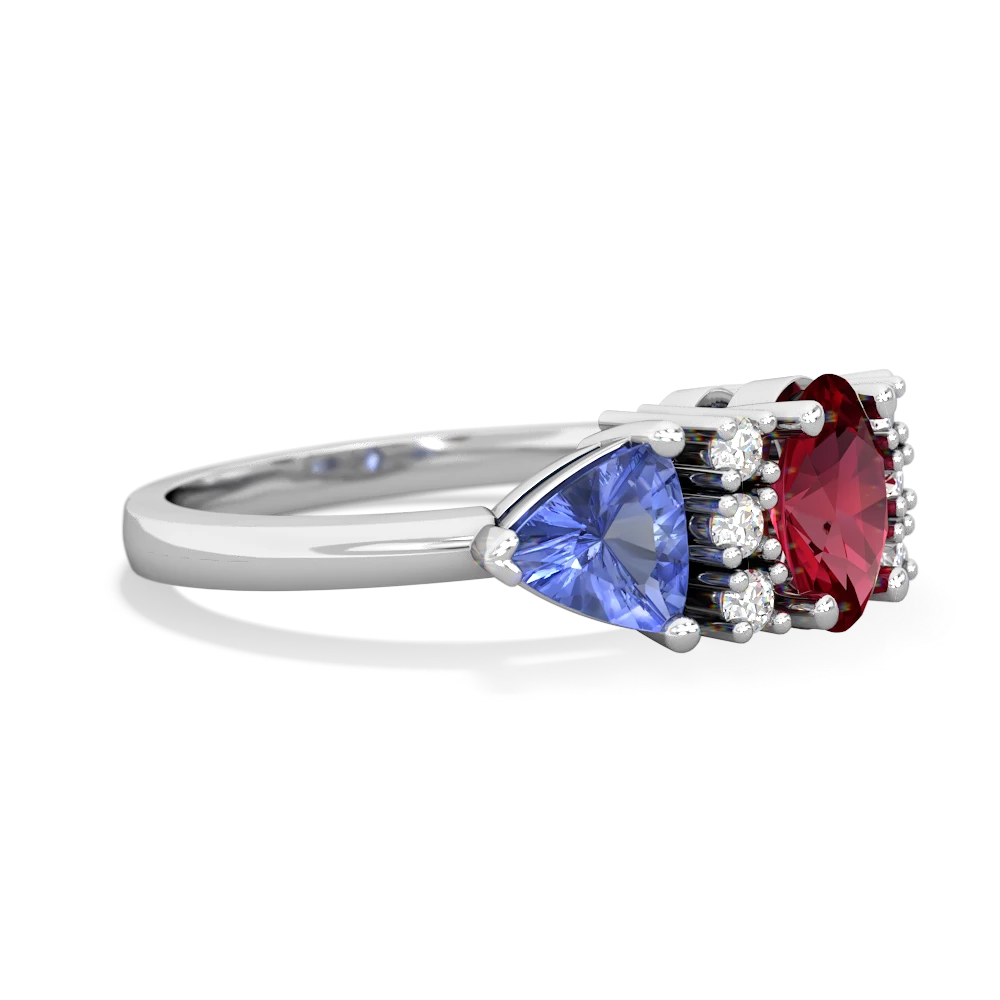 Lab Ruby Antique Style Three Stone 14K White Gold ring R2186