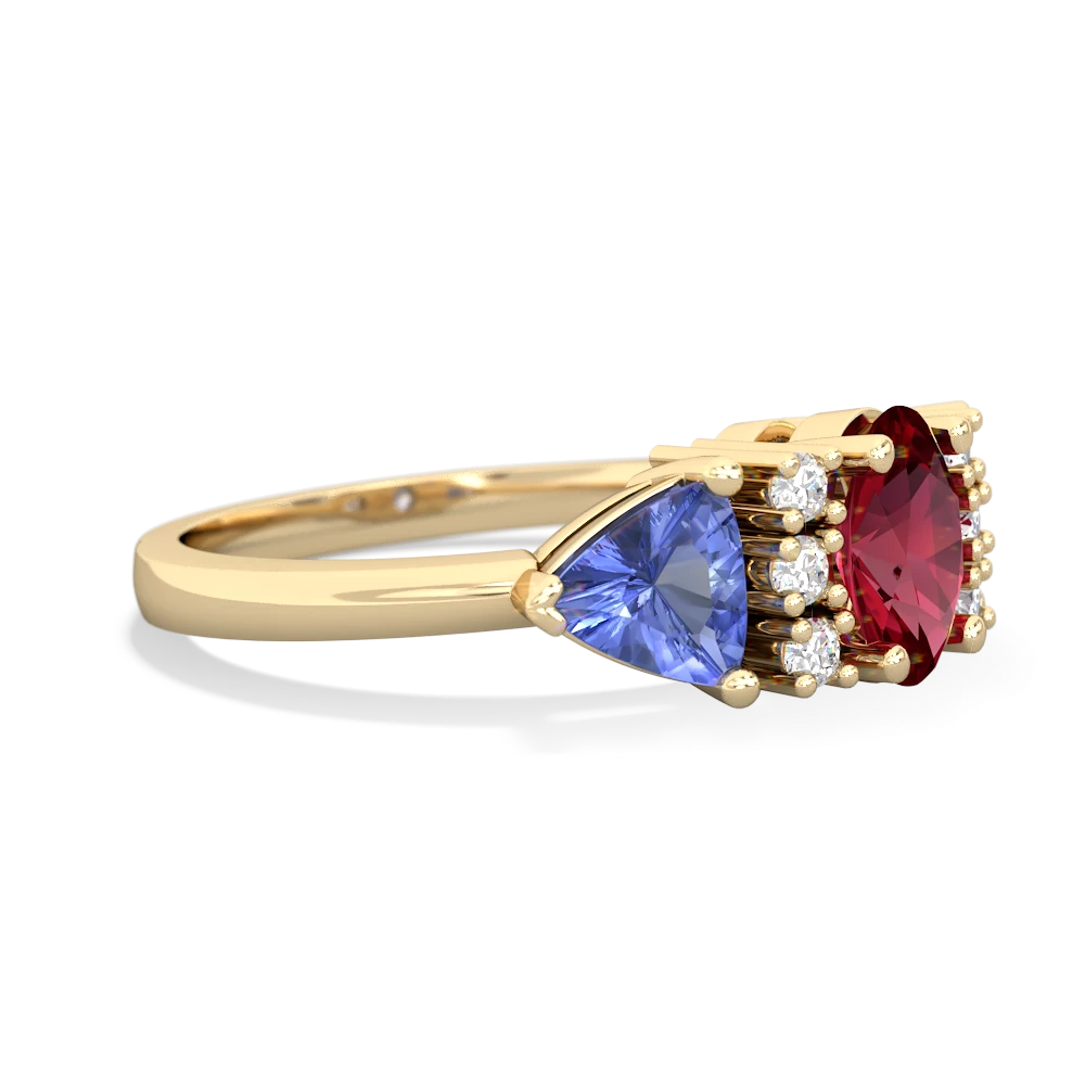 Lab Ruby Antique Style Three Stone 14K Yellow Gold ring R2186