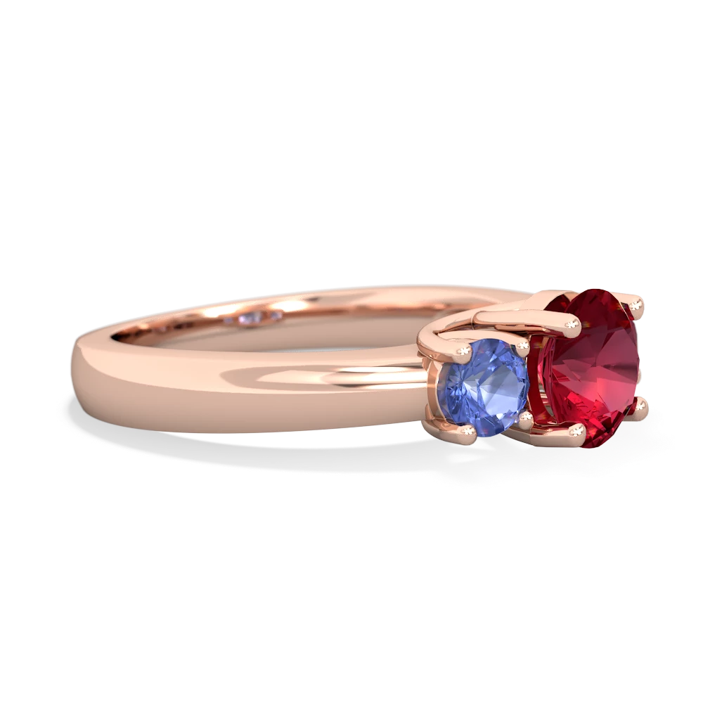 Lab Ruby Three Stone Round Trellis 14K Rose Gold ring R4018