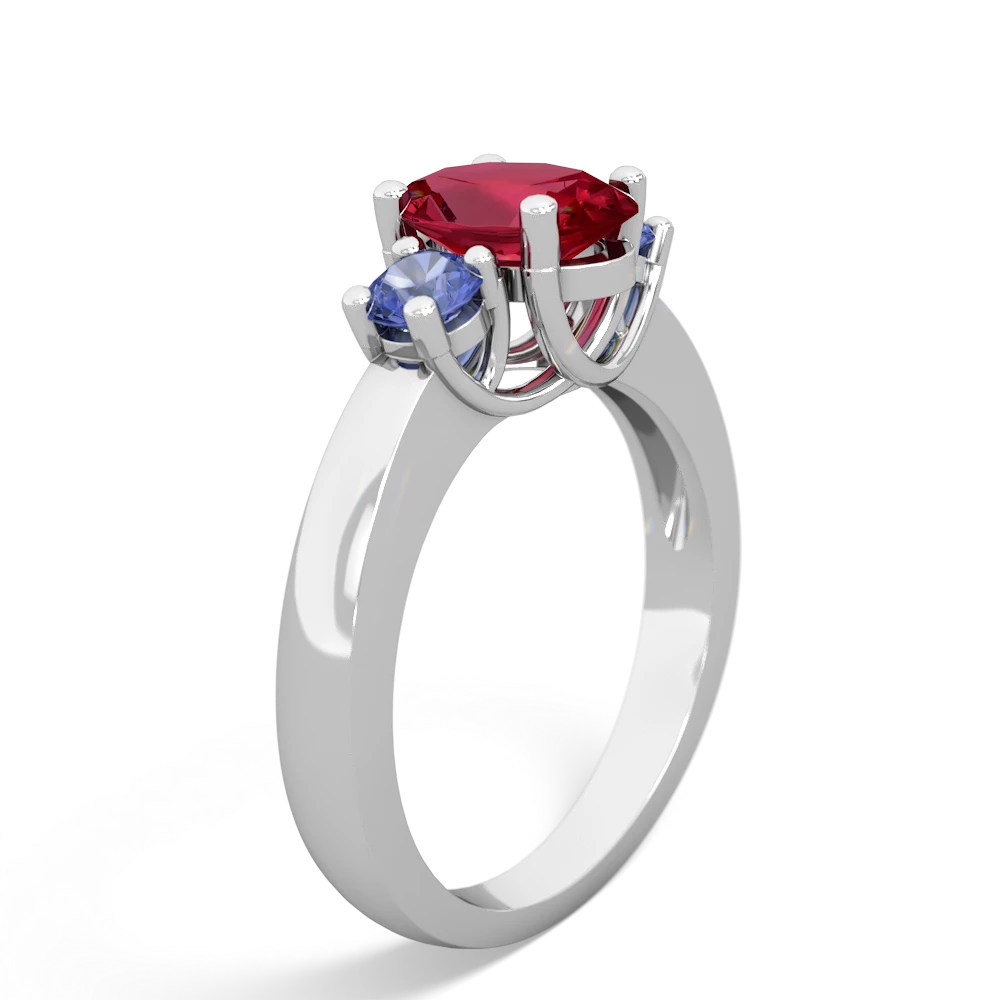 Lab Ruby Three Stone Oval Trellis 14K White Gold ring R4024