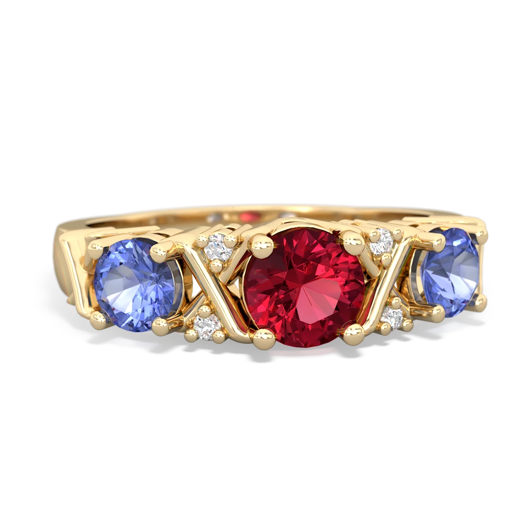 Lab Ruby Hugs And Kisses 14K Yellow Gold ring R5016