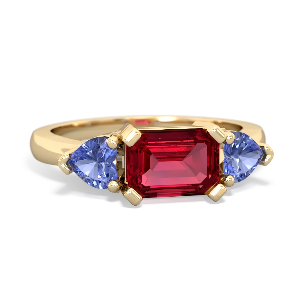 Lab Ruby Three Stone 14K Yellow Gold ring R5235