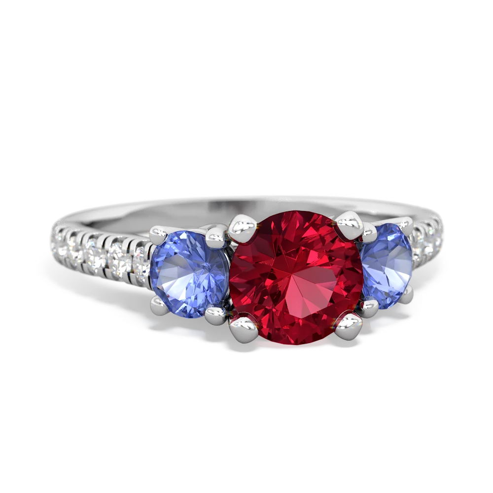 Lab Ruby Pave Trellis 14K White Gold ring R5500