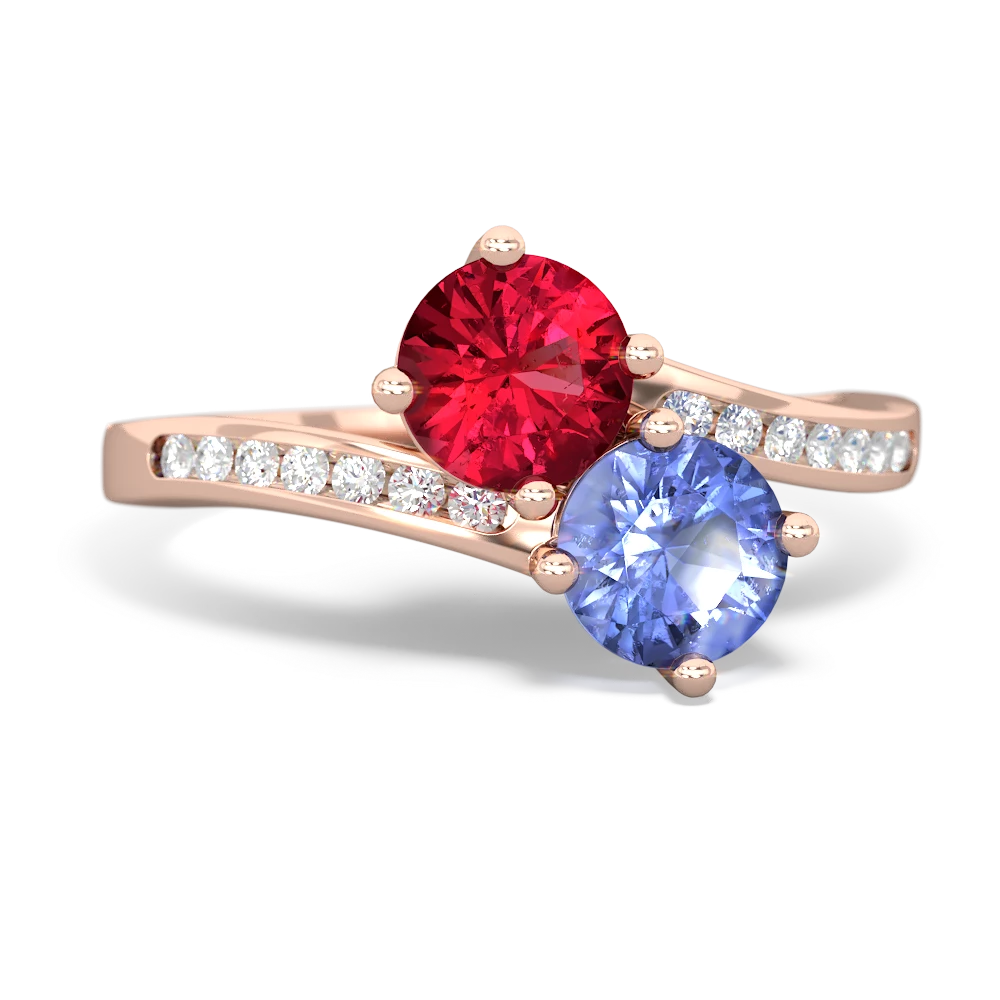 Lab Ruby Channel Set Two Stone 14K Rose Gold ring R5303