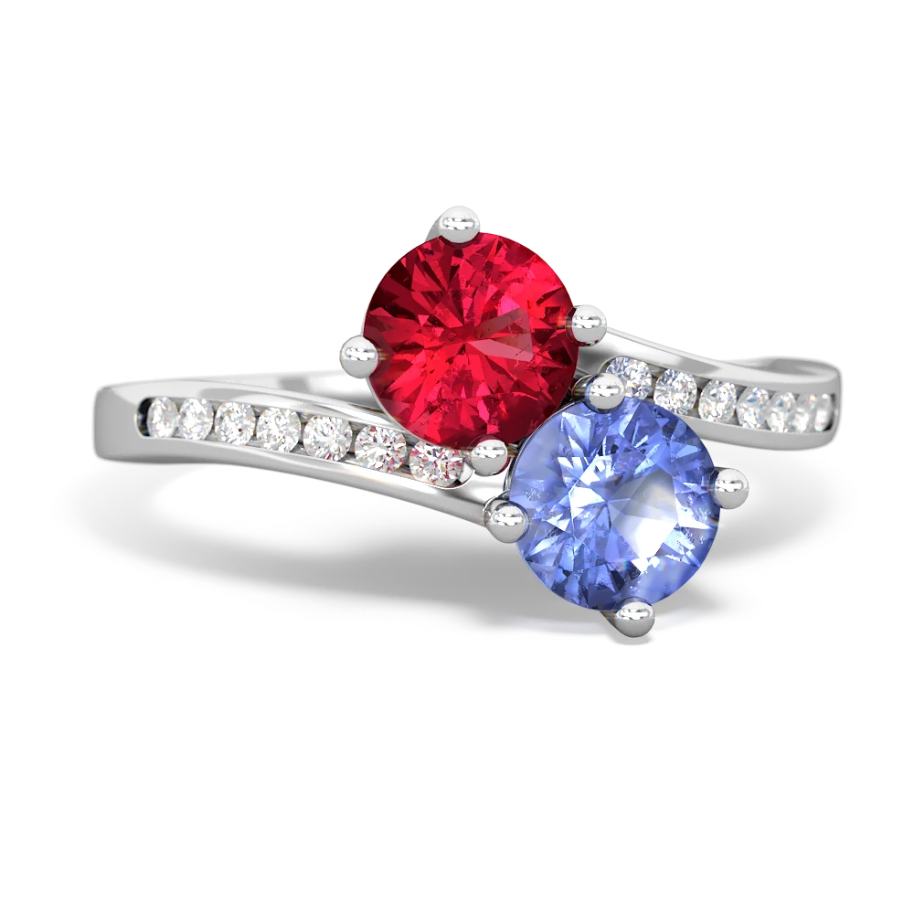 Lab Ruby Channel Set Two Stone 14K White Gold ring R5303