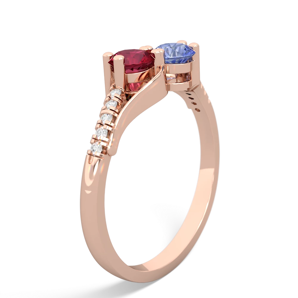 Lab Ruby Infinity Pave Two Stone 14K Rose Gold ring R5285