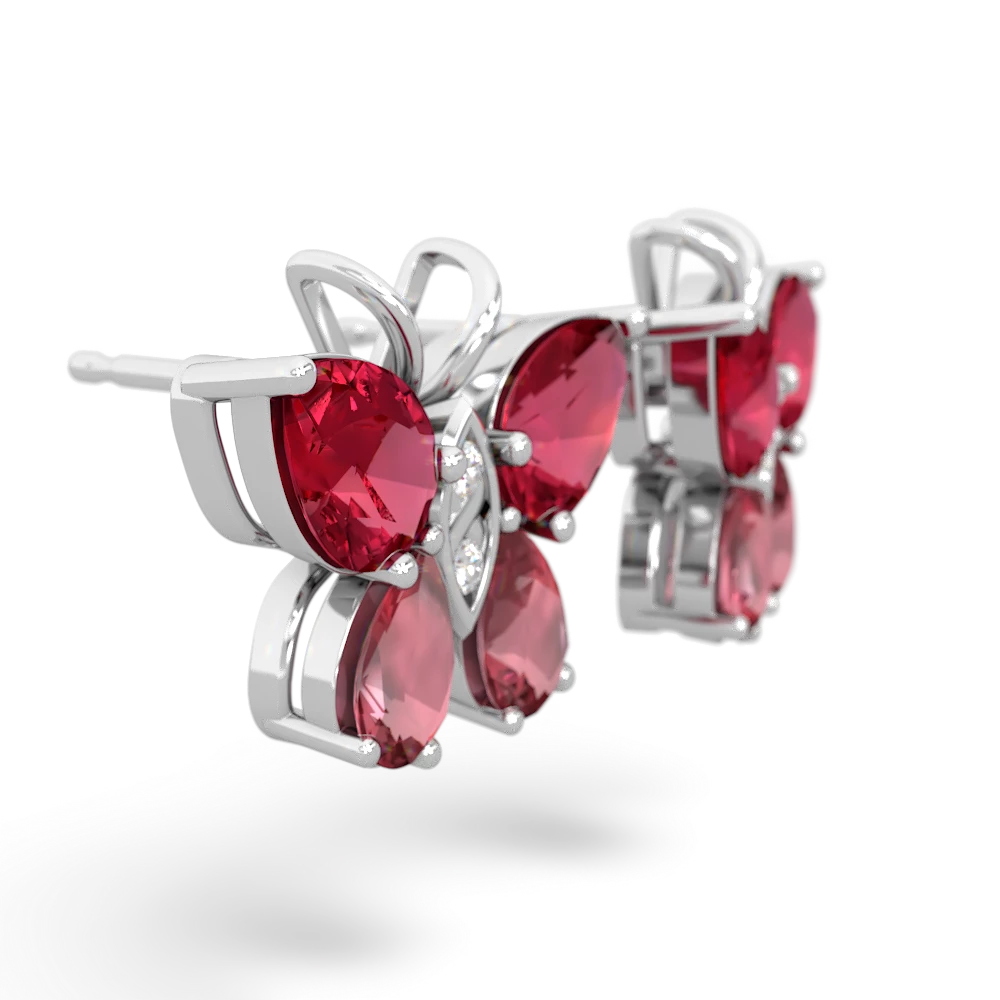 Lab Ruby Butterfly 14K White Gold earrings E2215