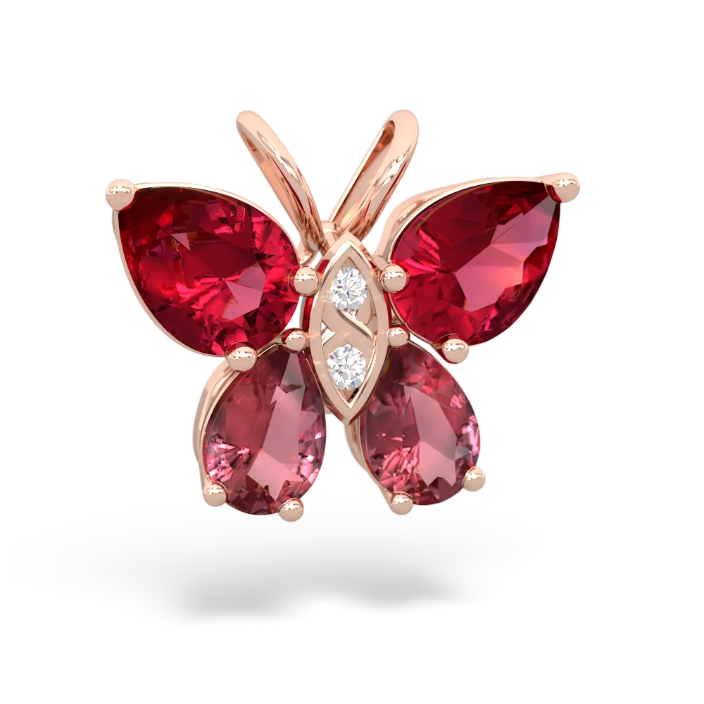 Lab Ruby Butterfly 14K Rose Gold pendant P2215