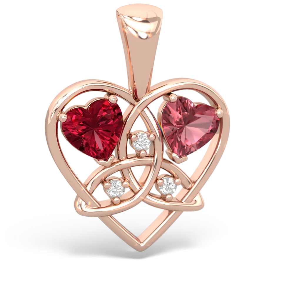 Lab Ruby Celtic Trinity Heart 14K Rose Gold pendant P5331