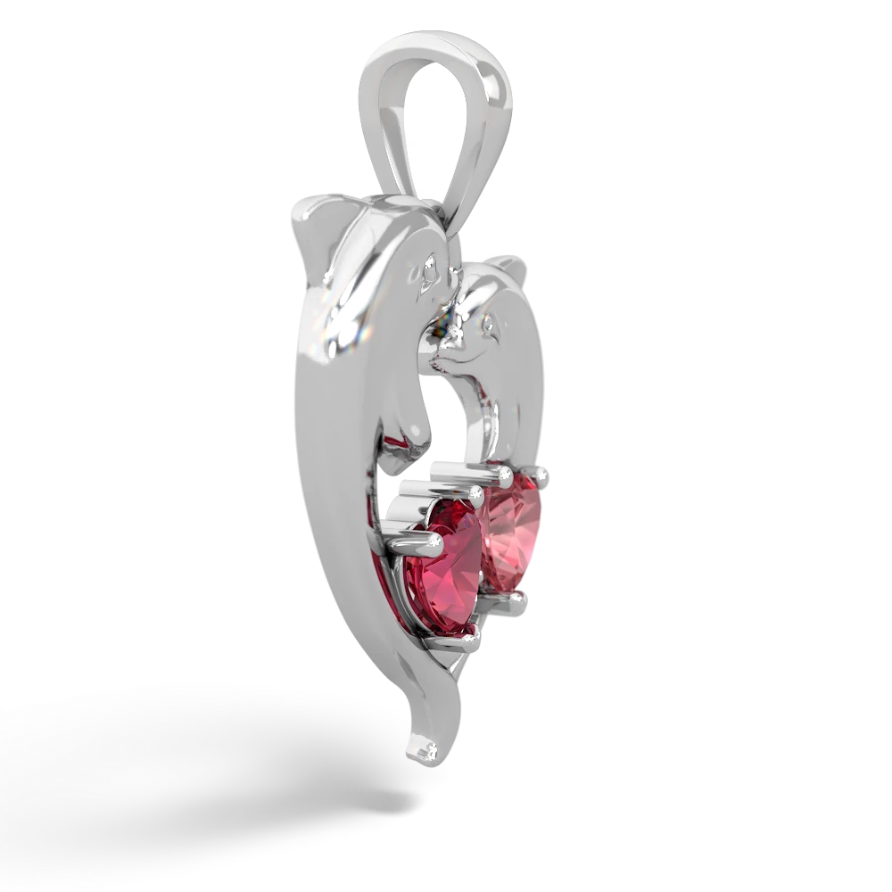 Lab Ruby Dolphin Heart 14K White Gold pendant P5820