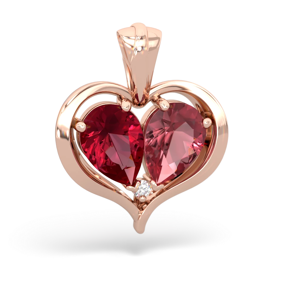 Lab Ruby Two Become One 14K Rose Gold pendant P5330