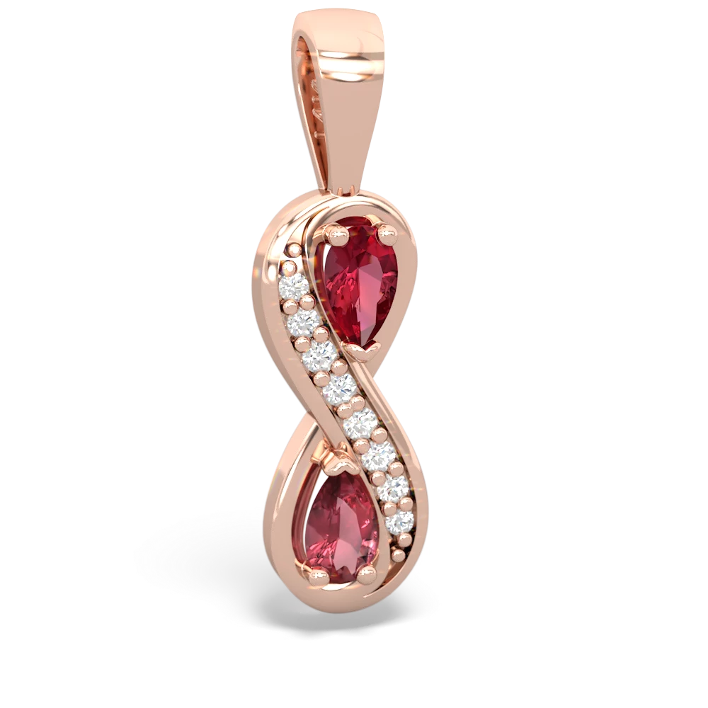 Lab Ruby Diamond Infinity 14K Rose Gold pendant P5390