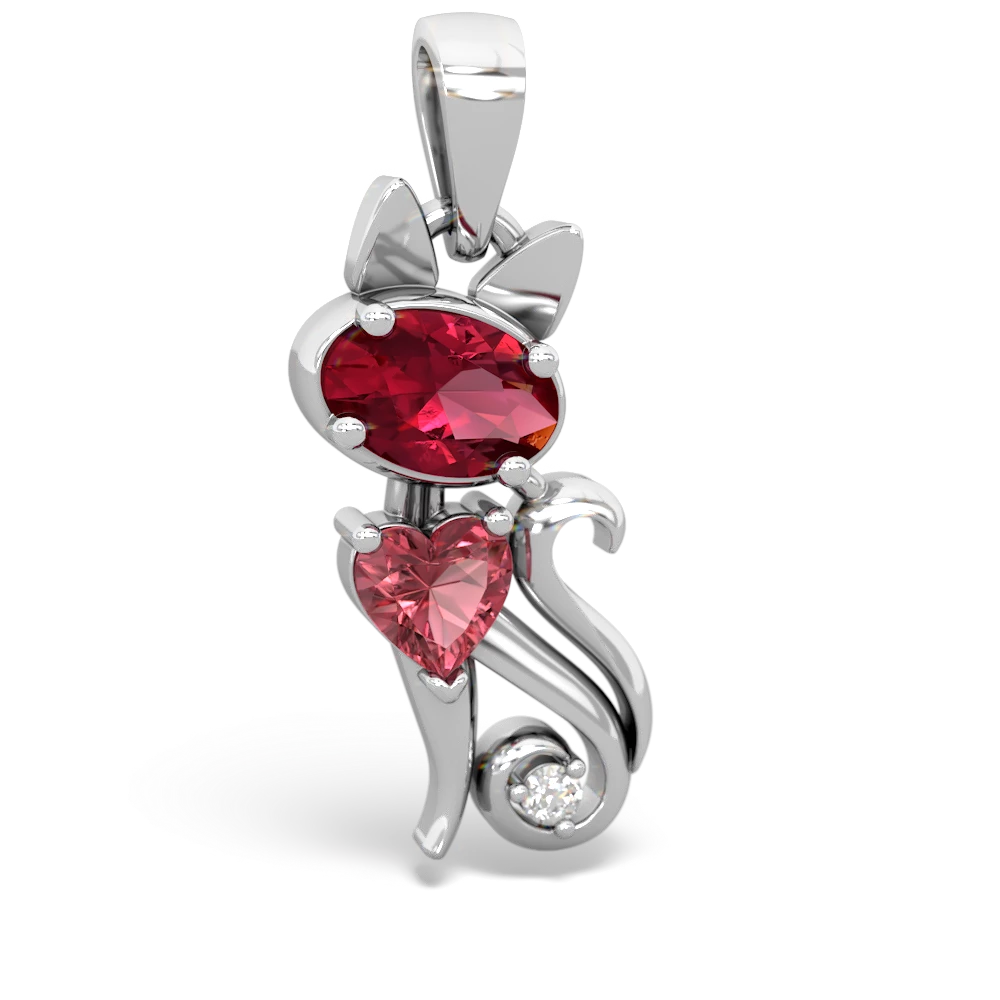 Lab Ruby Kitten 14K White Gold pendant P5780