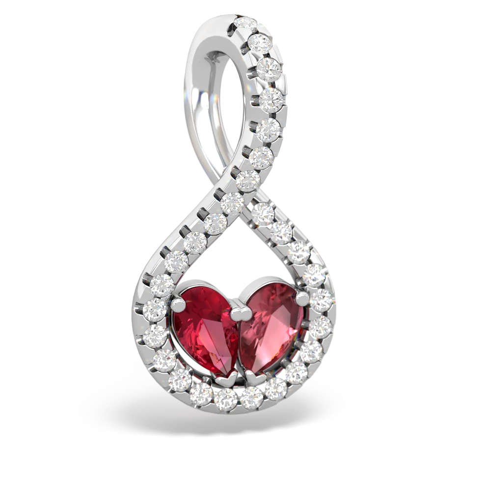 Lab Ruby Pave Twist 'One Heart' 14K White Gold pendant P5360