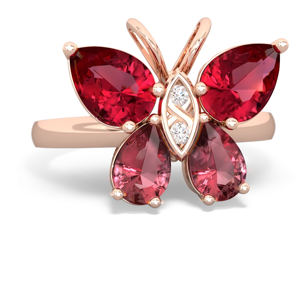 Lab Ruby Butterfly 14K Rose Gold ring R2215