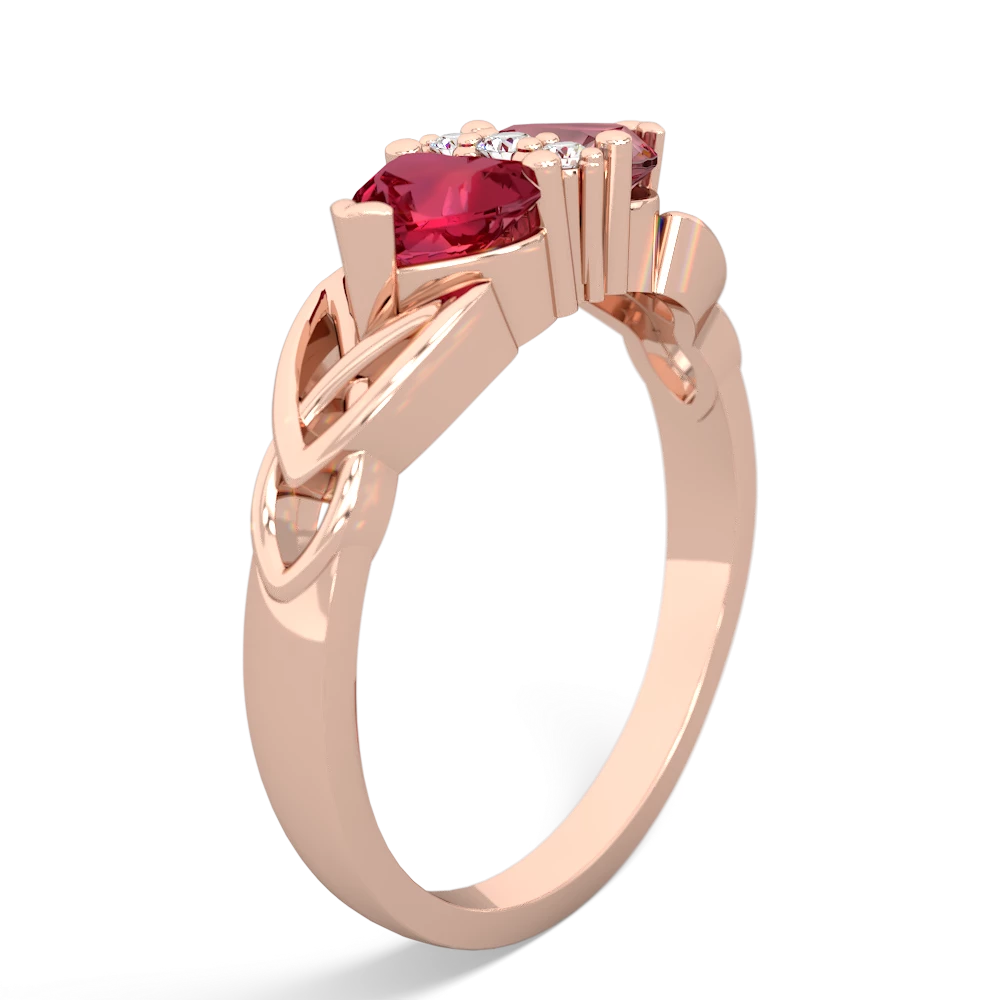 Lab Ruby Celtic Knot Double Heart 14K Rose Gold ring R5040