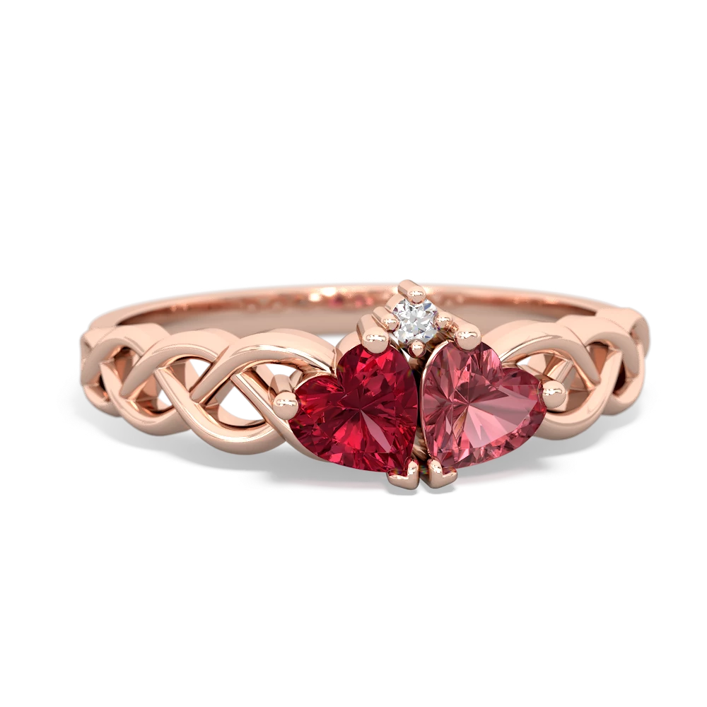 Lab Ruby Heart To Heart Braid 14K Rose Gold ring R5870